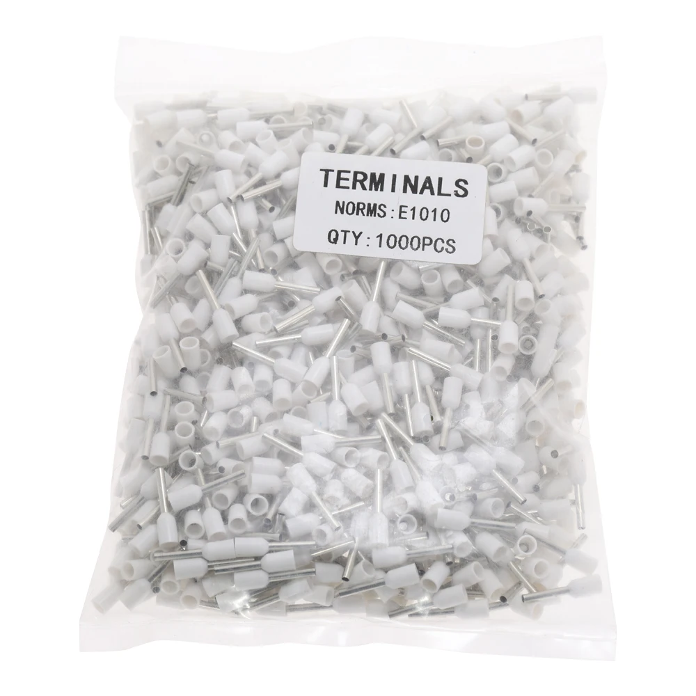 1000pcs E1006 E1008 E1010 E1012  E1508 E1510/12 /18 Insulated Ferrules Terminal Block Cord End Wire Connector Crimp Terminator