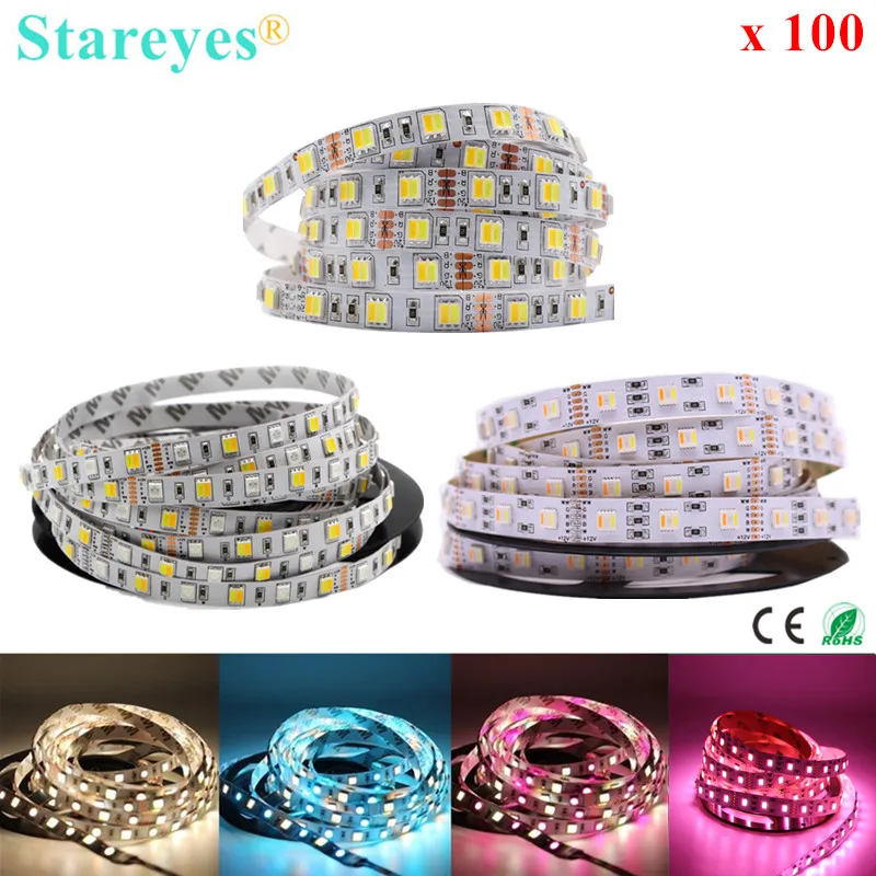 

100 Pcs SMD5050 DC12V DC24V 60LED/m 5m CCT RGBCCT 5 in 1 LED Strip Dual White 2 in 1 Color Temperature LED tape Ribbon light