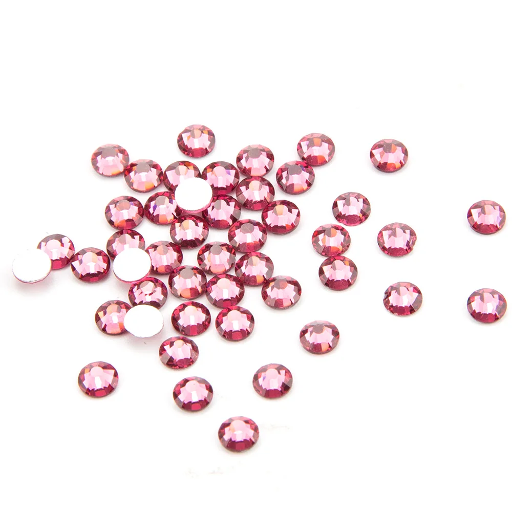 SS3-SS34 Pink Rhinestone For Nail Art (288pcs-1440pcs)/bag Flat back Non Hotfix Glue on Nail Art Rhinestones