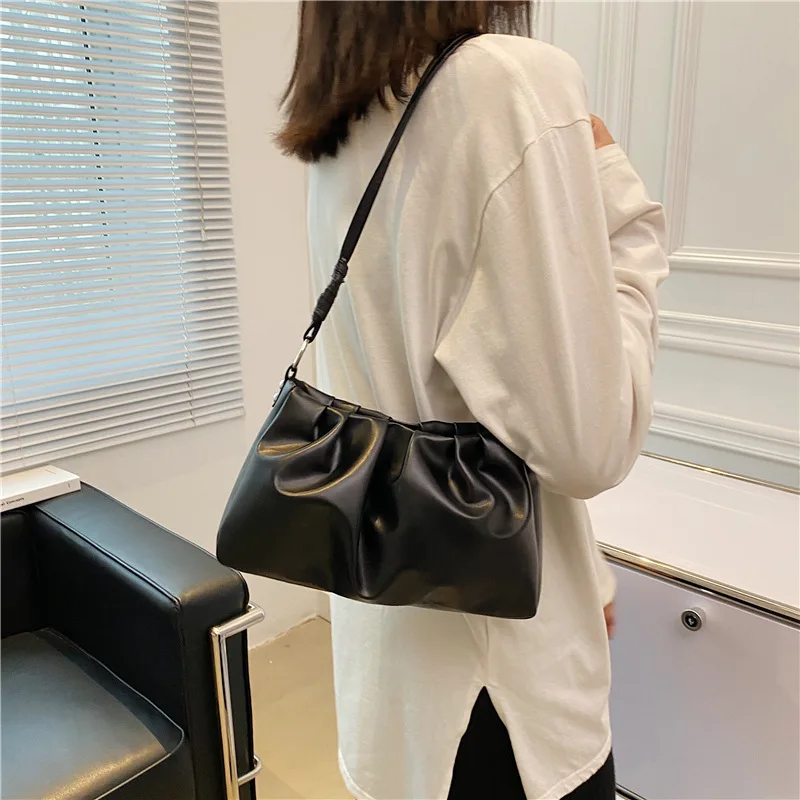 Pleated Cloud Bag Handlebags for Women PU Bags Leisure Armpit Bag Shopping Shoulder Bags Dumpling Handbag Female