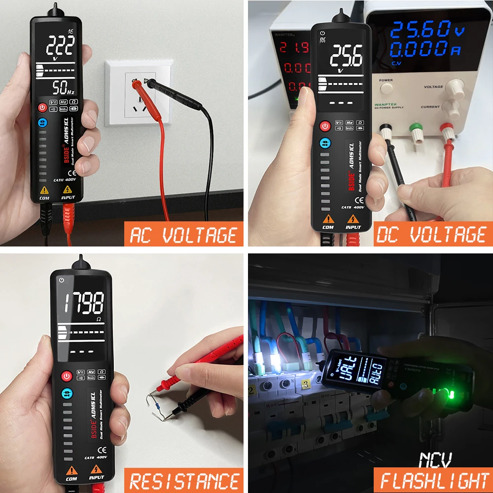 BSIDE ADMS1 cyfrowy multimetr LCD X1 3-liniowy wyświetlacz Tester napięcia woltomierz zakrzywiony ekran z analogowym wskaźnikiem LED Bar 8
