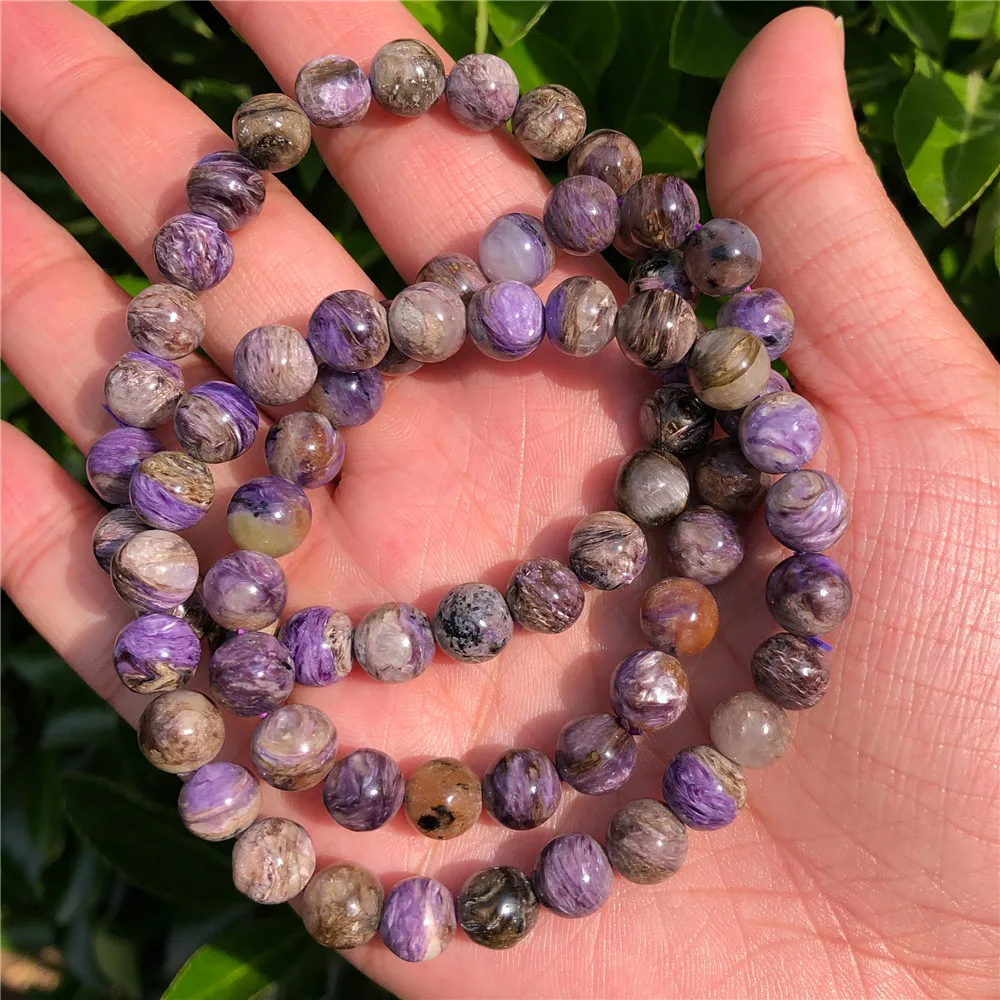 1 Pc Fengbaowu Natural Charoite Bracelet Round Bead 8mm Reiki Healing Stone Fashion Jewelry Gift For Women And Men