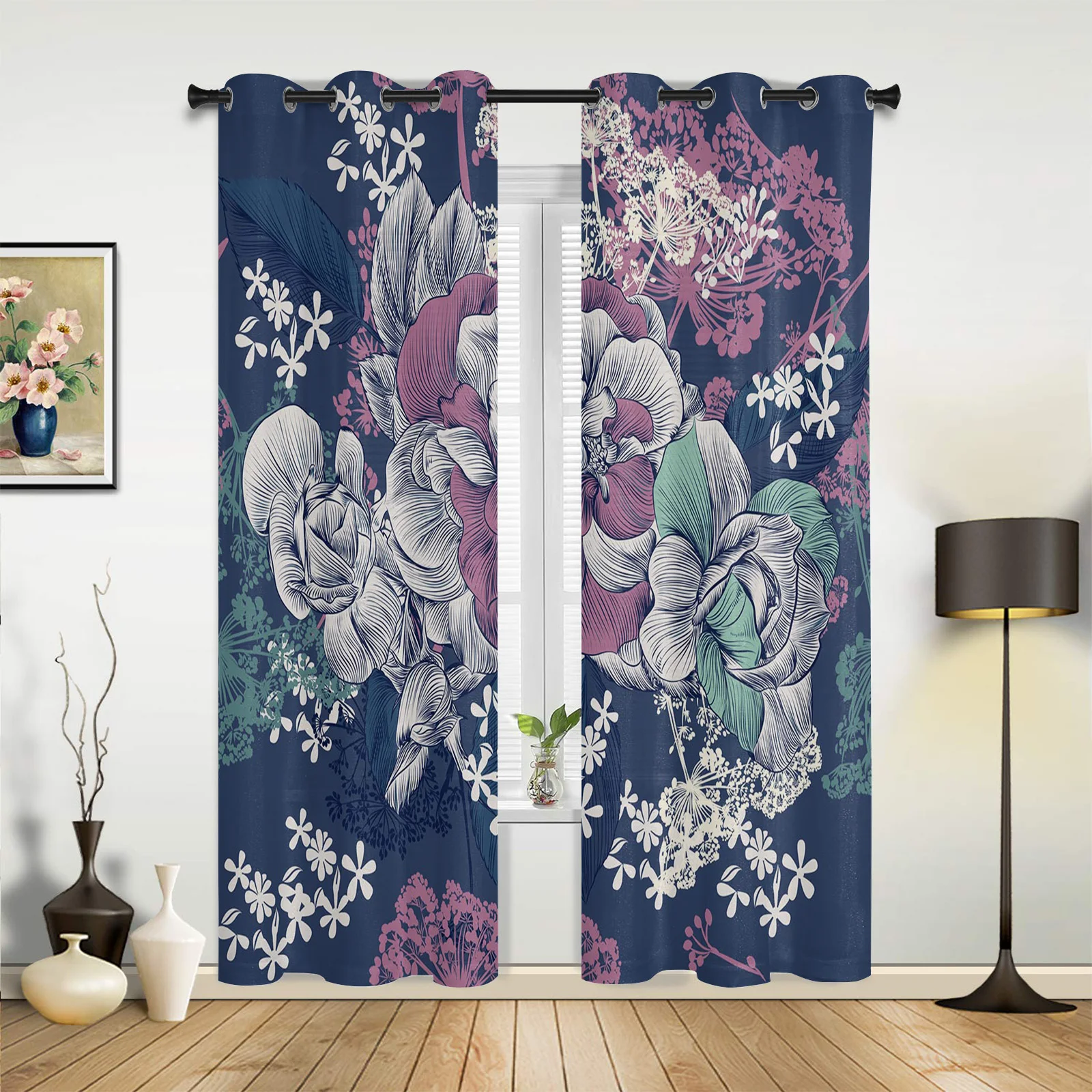 Flowers Plant Leaves Kitchen Curtain Kids Bedroom Living Room Balcony French Windows Curtain Fabric Pergola Bathroom