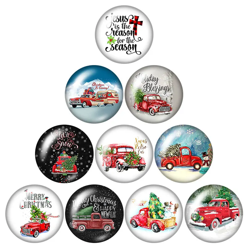 ZB1276 Christmas car carrying Trees 10pcs 12mm/16mm/18mm/25mm Round photo glass cabochon demo flat back Making findings