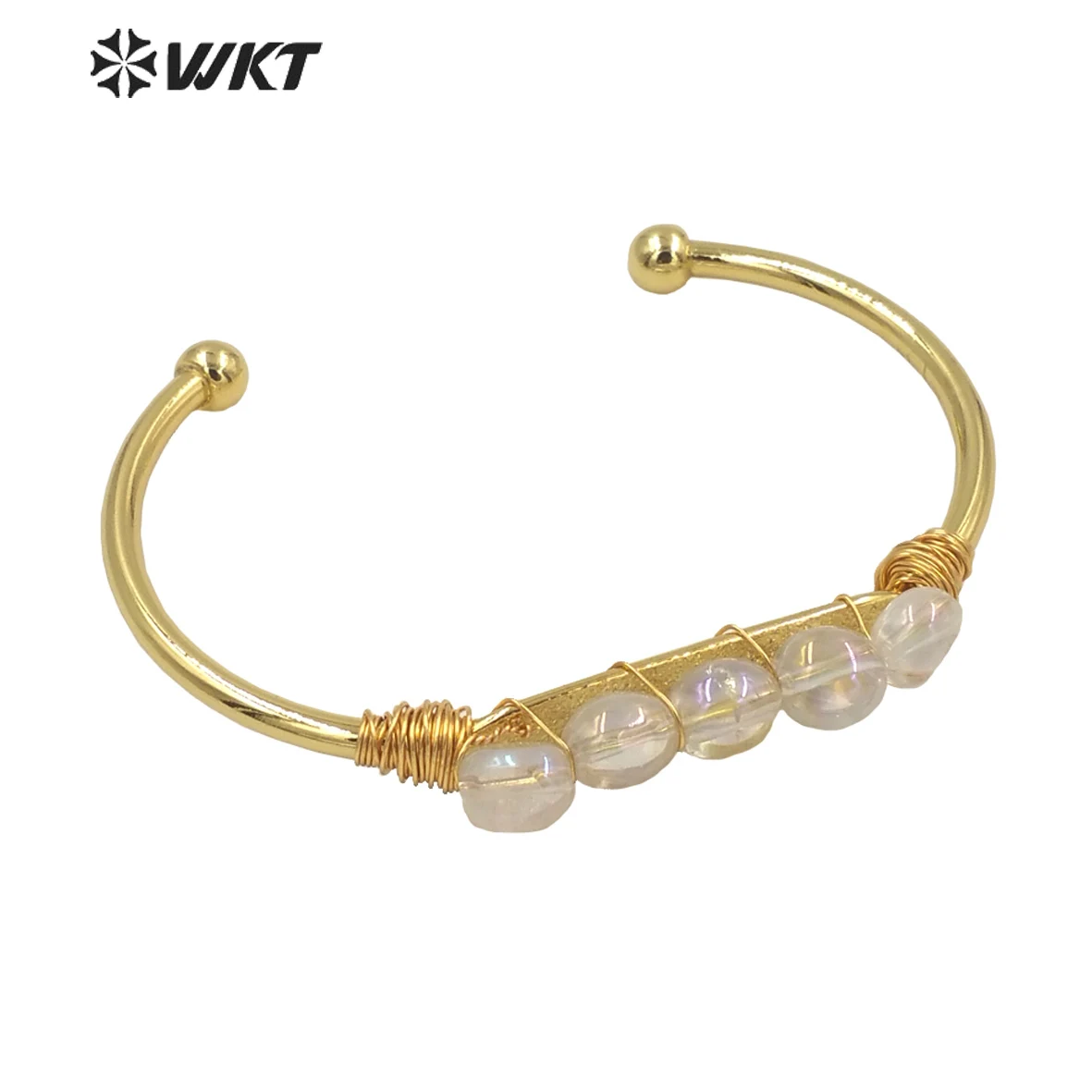 

WT-B579 Amazing Fashion Hot Gold Electroplated Natural Crystal Quartz With Aura Bangle Women Spirit Healing Tumbled Stone