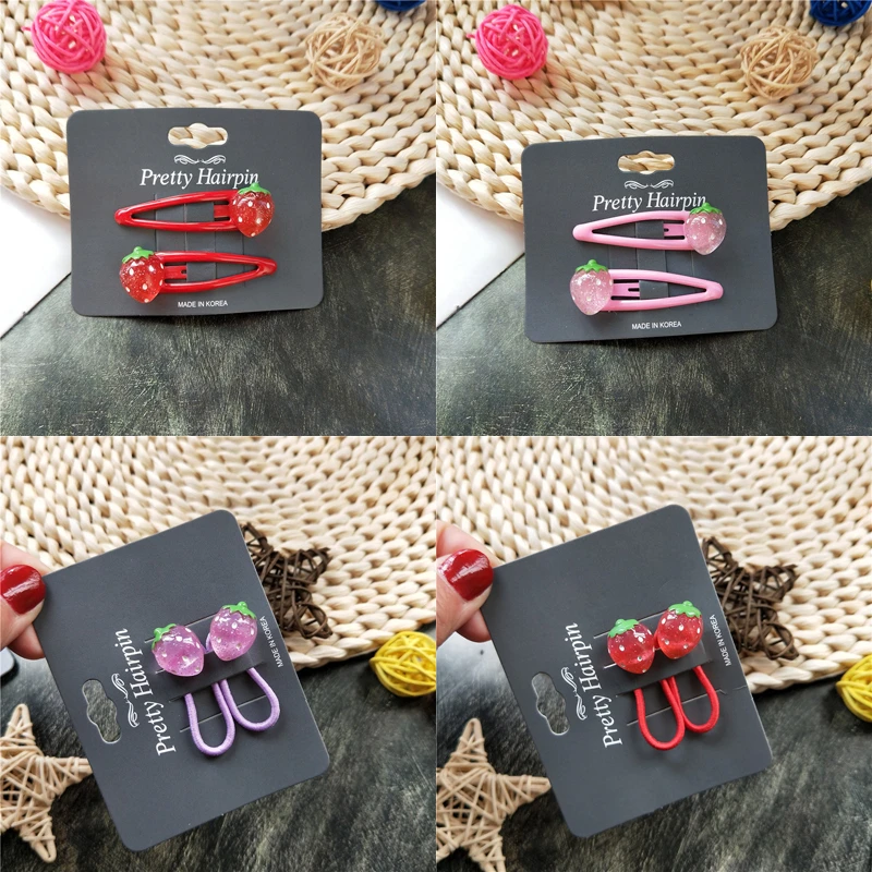 Pinzas para el pelo para niña, horquillas para el pelo con fresas brillantes, cintas elásticas para el pelo, accesorios para niña