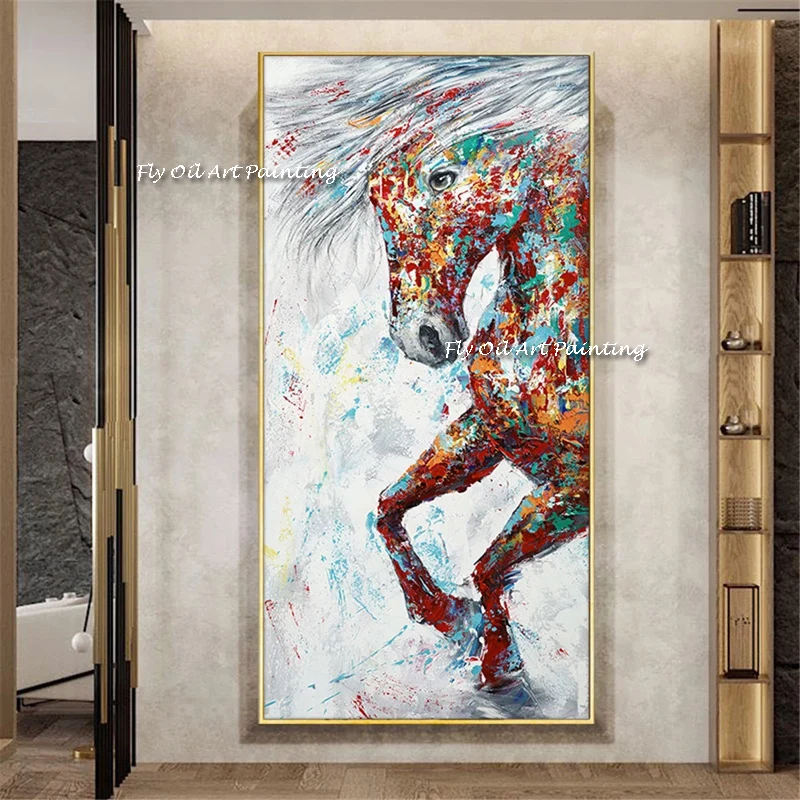 

Newest Hand-painted Modern Canvas on Oil Painting Palette knife Colorful Horse Animals Painting Home Living Room Decor Wall Art