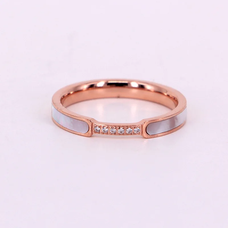 YUN RUO Fashion Pave Micro Zircon Shell Ring Rose Gold Color Woman Gift Titanium Steel Jewelry Not Change Color Drop Shipping