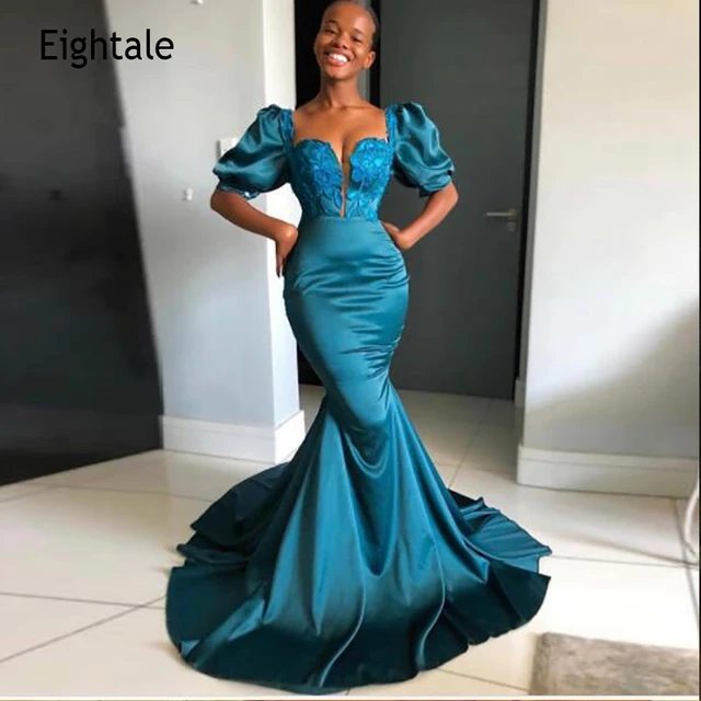 Robe de soiree africaine en Satin pour filles de 20 ans tenue de bal a manches courtes style sirene AliExpress