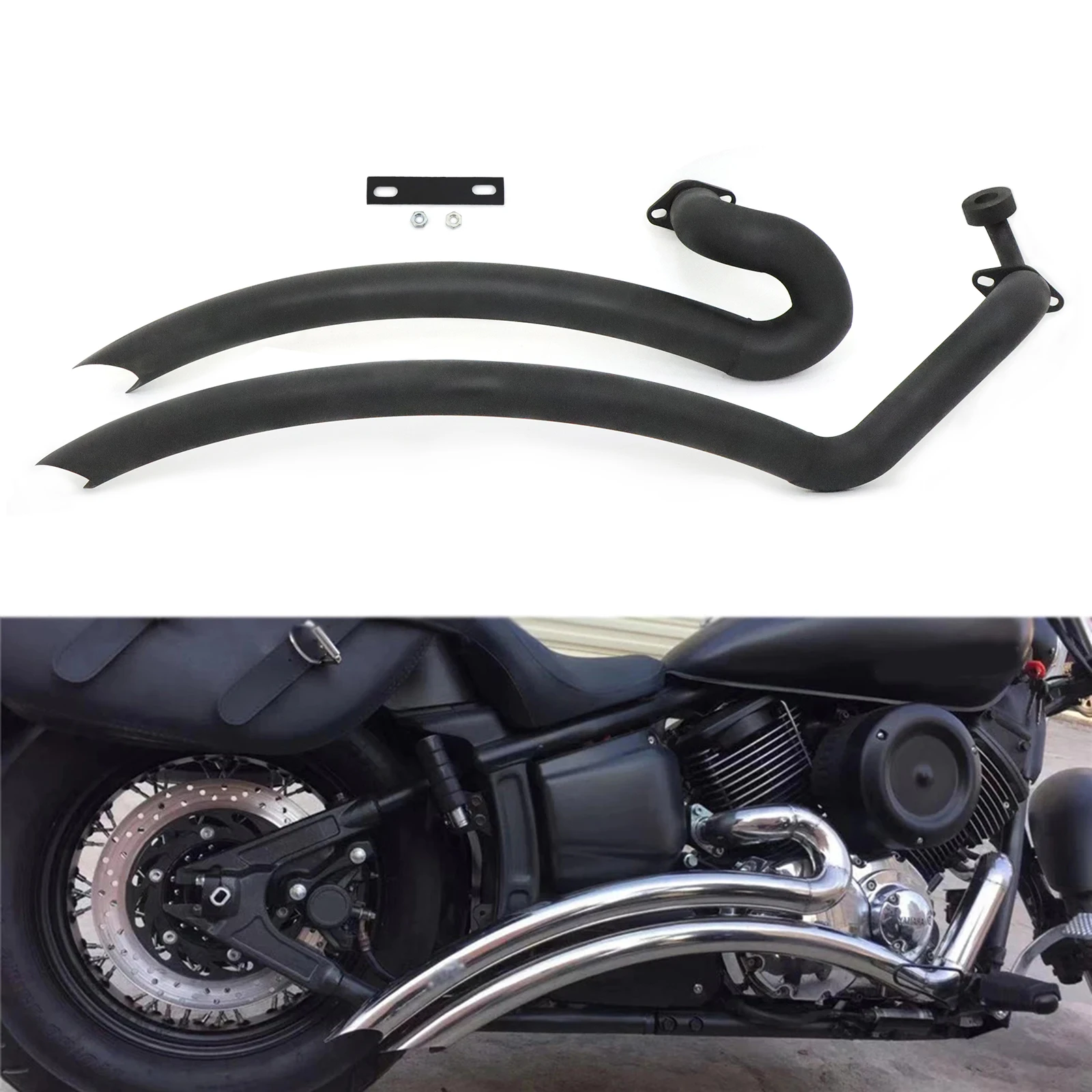 For Yamaha V Star 1100 Dragstar XVS1100 All Years Motorcycle Slash Cut Full Exhaust System Pipe Kit Silencer Mufflers Stainless