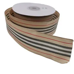 38MM 25yards Wired Edge Beige Stripes Taffeta Ribbon  for Festival Christmas Decoration New Year Gift Wrapping N1208