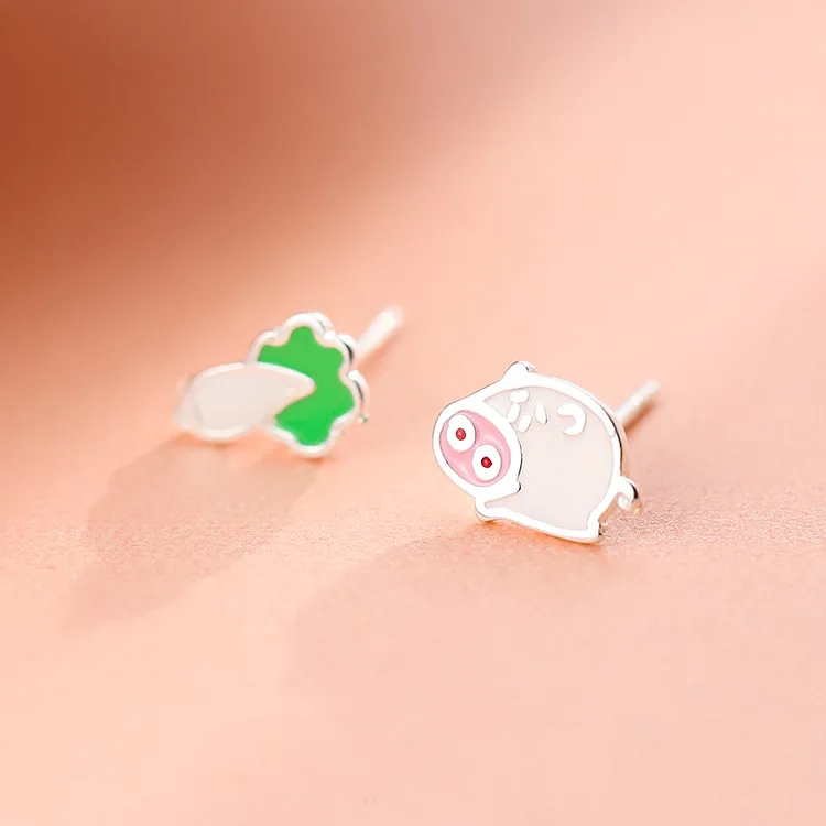 Real 925 Sterling Silver pig cabbage Stud Earrings for Women Girls Fashion sterling-silver-jewelry brincos brinco