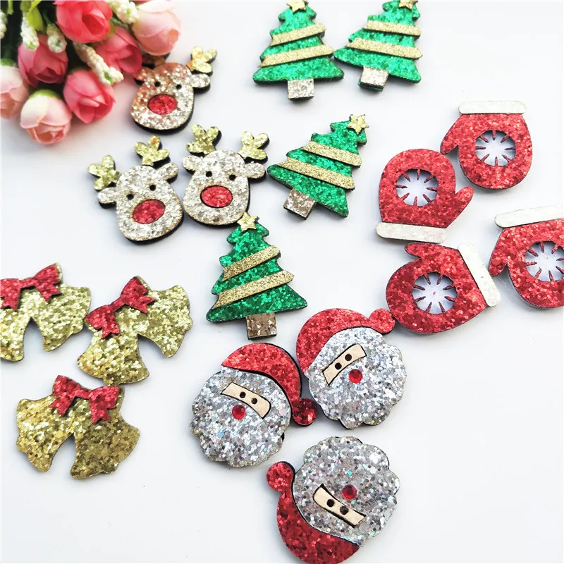 20pcs/lot Multi style Glitter Christmas antlers Padded Appliques For Craft Clothes Sewing Supplies DIY Hair Clip Accessories