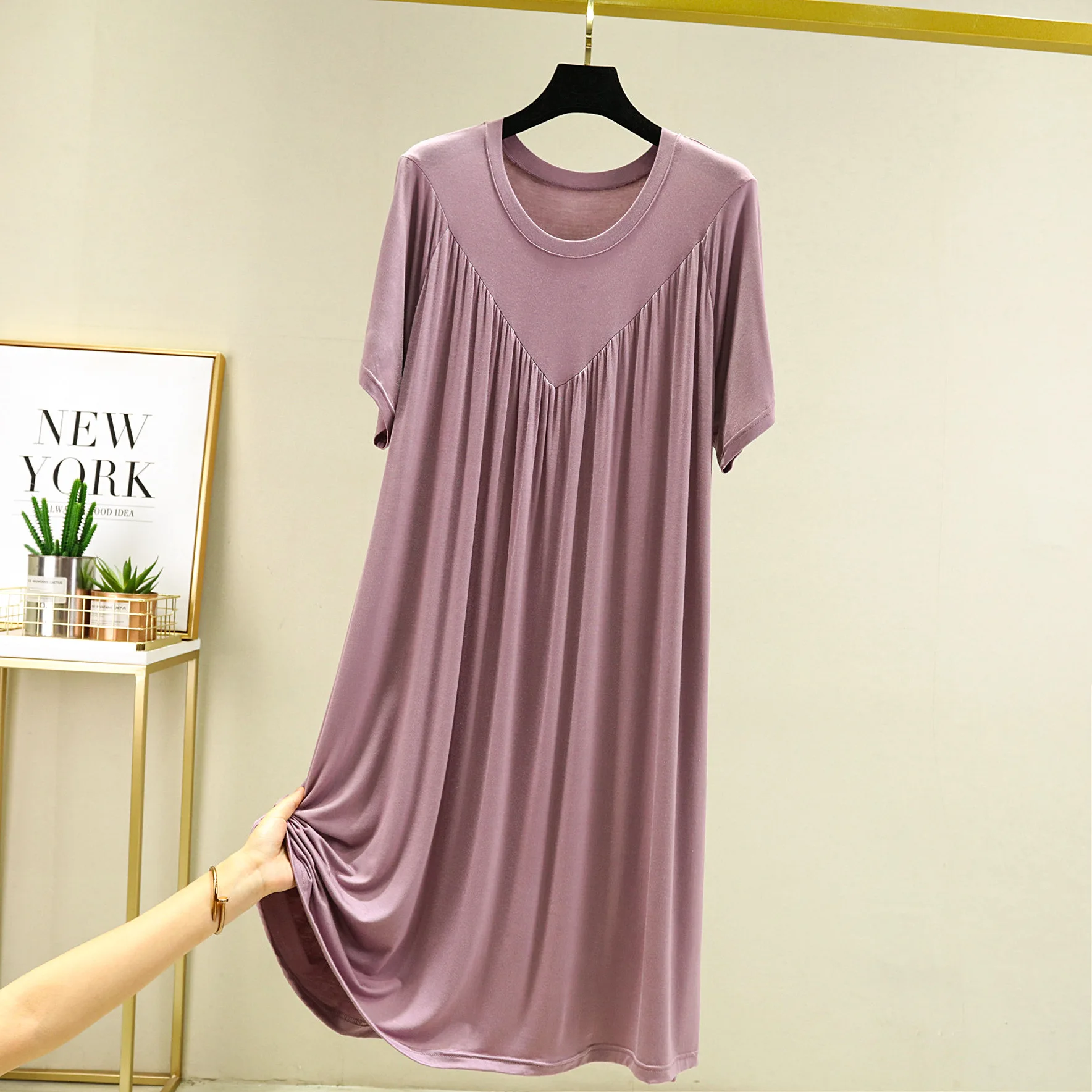 Vestidos de Modal de manga corta para Mujer, ropa de dormir suelta y ancha, para el hogar, novedad