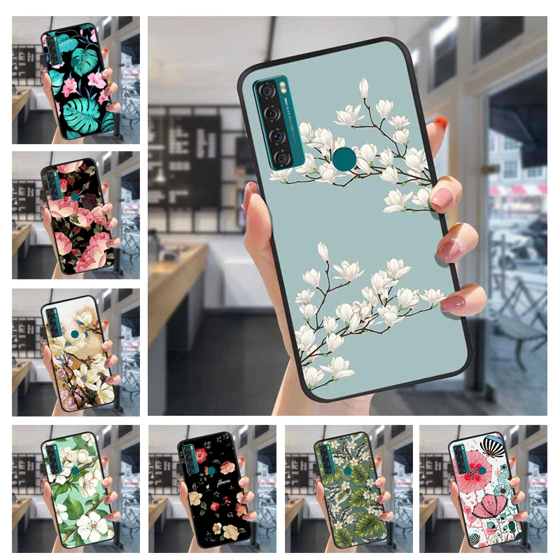 Para TCL 20S Fundas 20L 20se 20L + Fundas con relieve de silicona floral en relieve 3D para TCL 20S Fundas traseras Fundas protectoras TCL 20SE