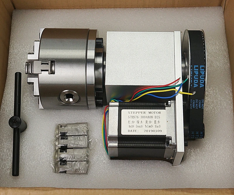Cnc roteador eixo rotativo 3 4 mandíbula mandril 100mm rotação do eixo oco 6:1 4th a aixs centro altura 65mm para máquina de gravura cnc