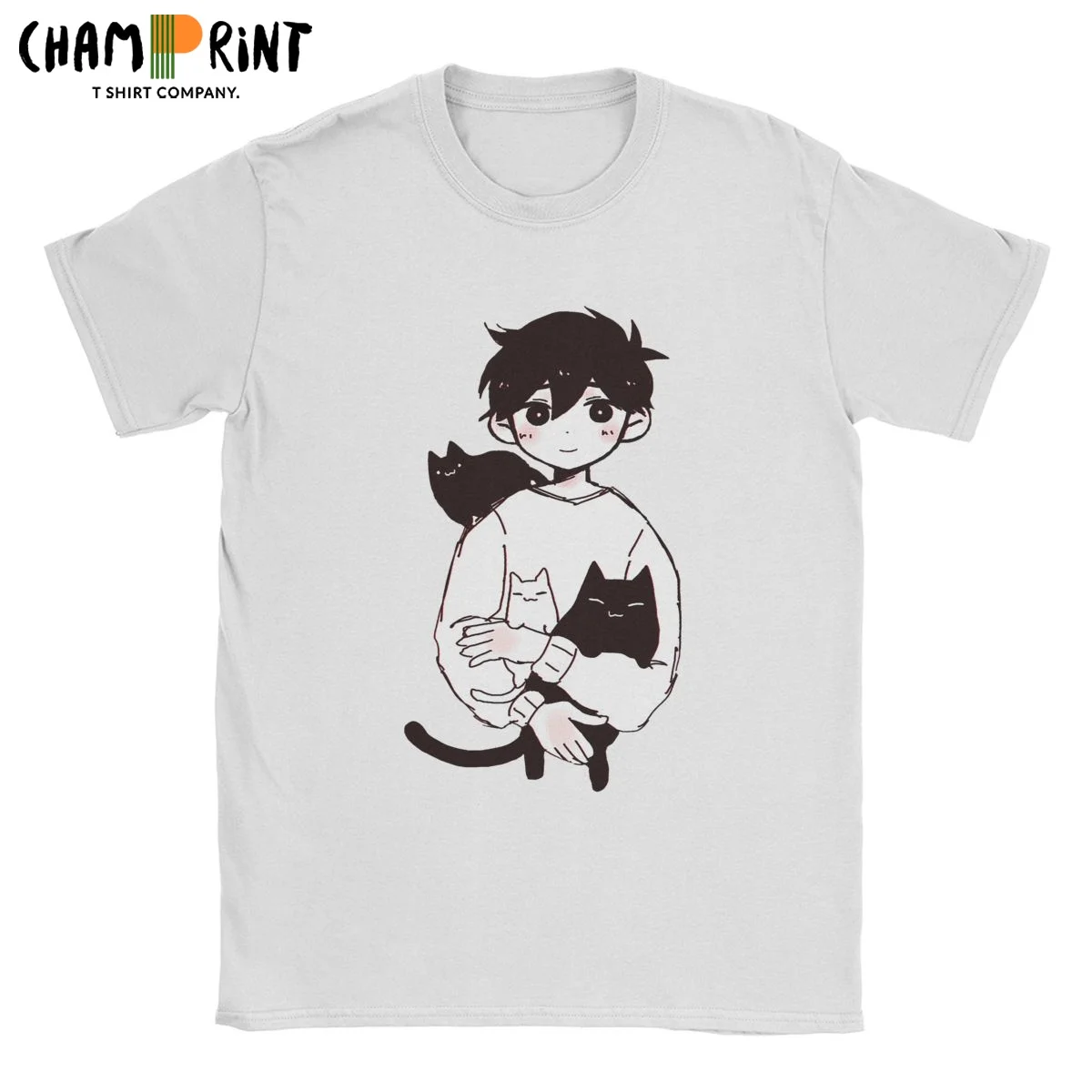 Omori Sunny And Mewo Cat Men T Shirt Cartoon Anime Game Funny Tees Short Sleeve Round Neck T-Shirts 100% Cotton Graphic Tops