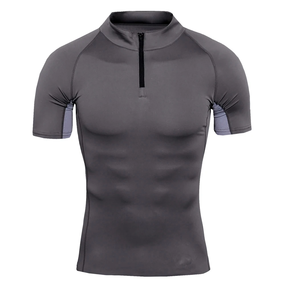 Mens Running Compression Shirt Dry Fit Short Sleeve V-Neck Tee Tops Jogging Bodybuilding Sportswear Gym Fitness Workout T Shirts
