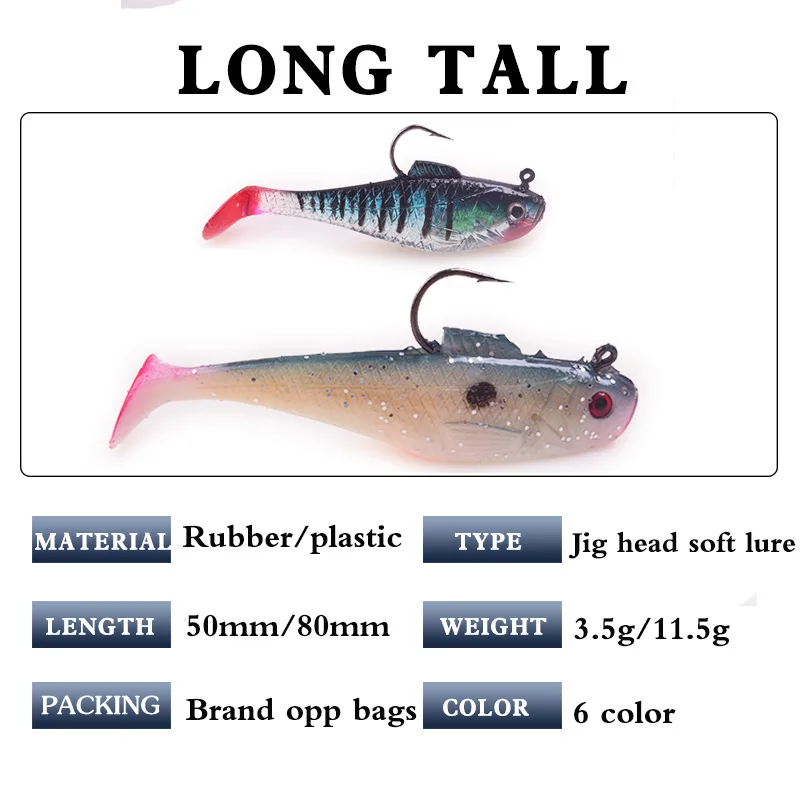 1Pcs jig Head Soft Bait T tail Wobbler Fishing Lure Pesca 50mm 80mm Carp Bass Artificial Rubber Bait Swimbait Fishing Tackle