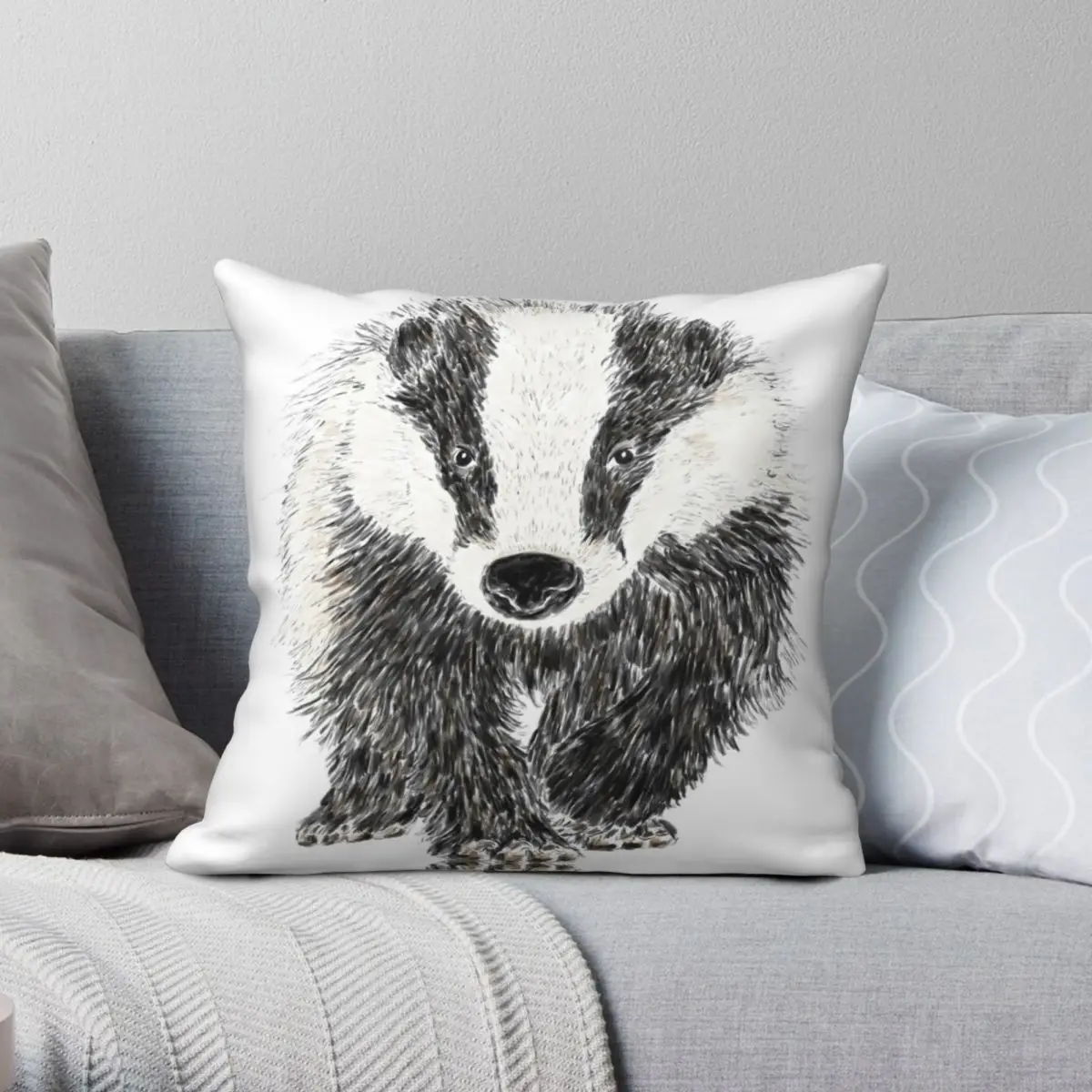 Mr Badger Pillowcase Polyester Linen Velvet Creative Zip Decorative Throw Pillow Case Room Cushion Cover