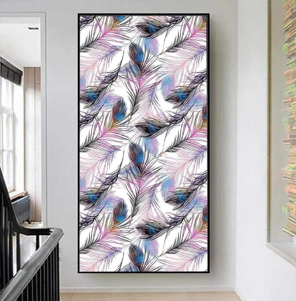 Feather Peel และ Stick วอลล์เปเปอร์ Feather รูปแบบสติ๊กเกอร์แปะผนังขนนกสีม่วงที่ถอดออกได้ Self Adhesive Wallpaper ไวนิลฟิล์ม