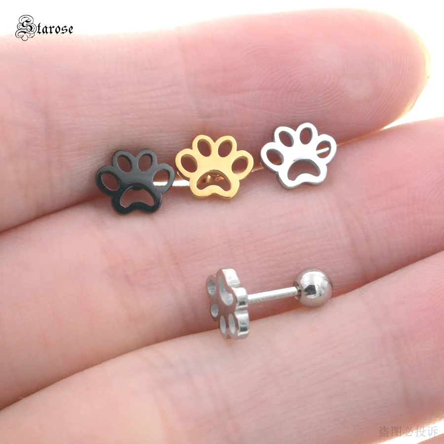 Starose 1 Pair Bear Paw Stainless Steel Helix Lobe Piercing Tragus Ear Piercing Cartilage Earrings Studs Conch Daith Jewelry