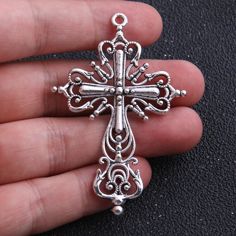 2pcs 42*63mm  Hollow Filigree Religious Cross Charms Pendants Metal Zinc Alloy Trendy Jewelry Cross for Jewelry Making