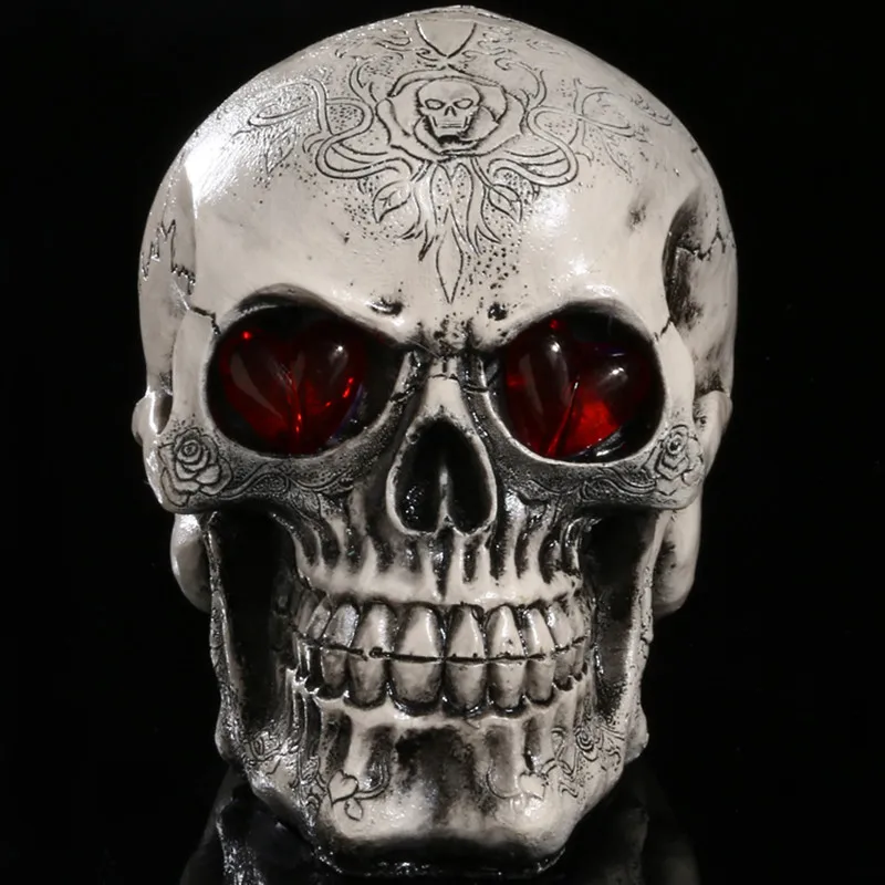 

2019 Creative LED Eyes Resin Skull Skeleton Head Statues Demon Skull Figurines Sculpture Home Decoration Craft Halloween Gift