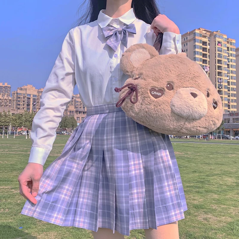 Japanese School Uniform Suit Plaid Pleated Skirt Student Cosplay Anime Mini Grid Skirt Jk Uniforms Sailor Suit Short Skirts Girl