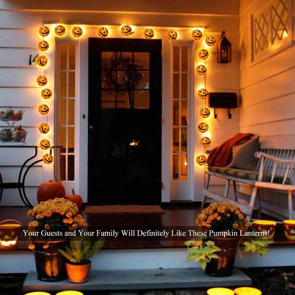 Imagem -05 - Leds Solar Halloween Abóbora Luzes da Corda à Prova Impermeável Água Decoração ao ar Livre Luzes de Fadas Natal Laranja Abóbora Lanterna Lâmpada 10 20 30