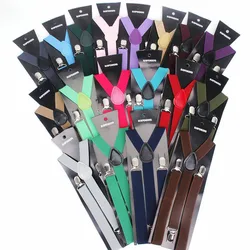 Tirantes elásticos de cuero para hombre y mujer, 3 Clips, suspensión Vintage para pantalones de boda, faldas, 38 colores, gran oferta