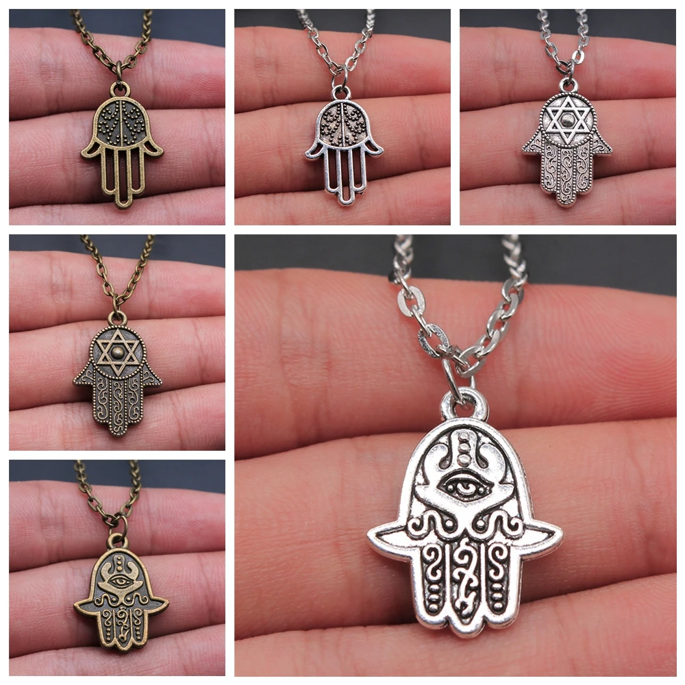 New Good Luck Protection Turkish Hamsa Hand Symbol Fatima Hand Pendant Metal Chain Necklace Women Men Lucky Amulet