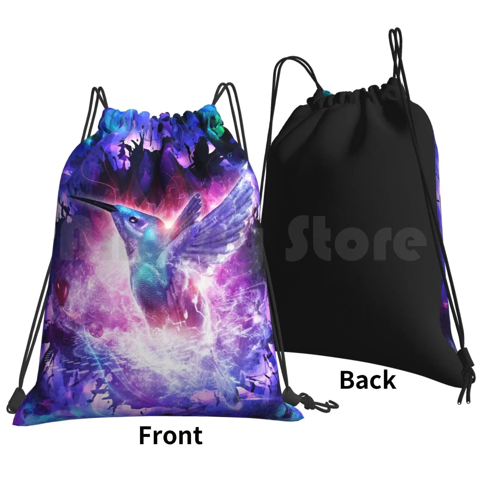 Hummingbird Love Backpack Drawstring Bags Gym Bag Waterproof Cameron Gray Art For Sale Popular Best Selling Bright