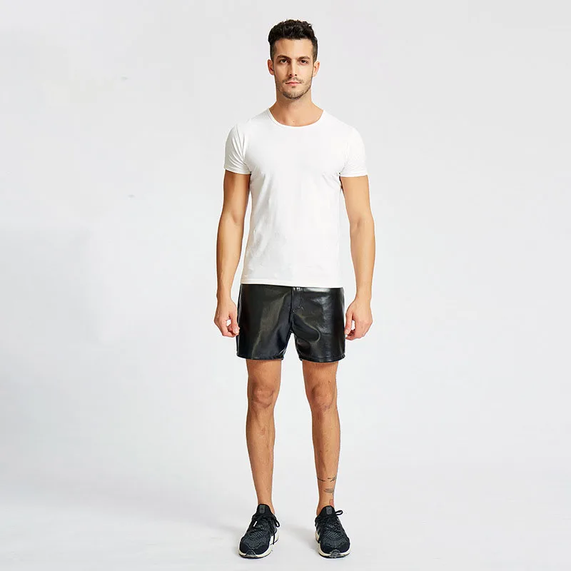 Idopy Punk Leather Short Pants Male Hair Stylist Nightclub Summer PU Stage Performance Hip Hop Men Clothing Shorts