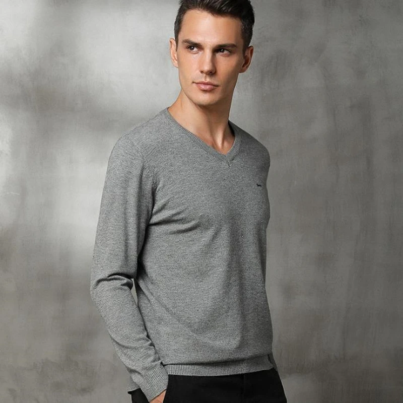 New Autumn Winter Men V-Neck Knitted Pullovers Sweater Embroidery Long Sleeve Solid Harmont Cashmere Casual Blaine Sweaters