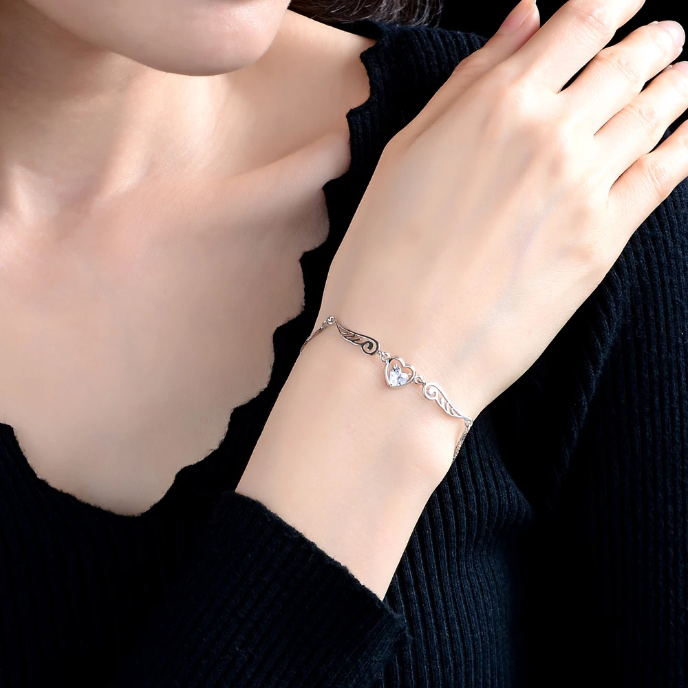 

Браслет с цирконами в форме крыльев ангела, серебро 925 пробы, браслеты с крыльями ангела для женщин и девушек, модные ювелирные украшения, подарок на день рождения