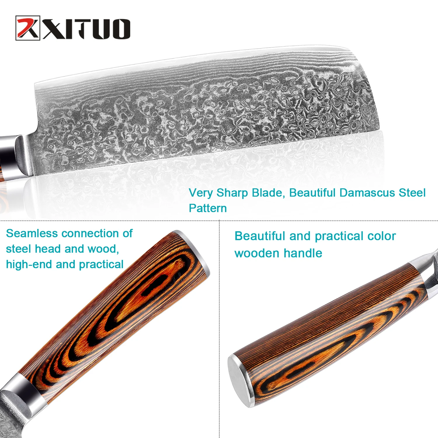 XITUO Nakiri Knife 7inch Damascus Steel Blade Razor Sharp Non-slip Wood Handle Kitchen  Chef Knives Meat Slicing Vegetable knife