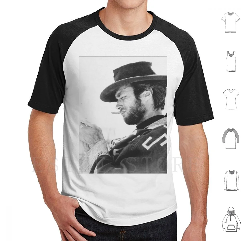 Clint Eastwood Smoking. T Shirt Print Cotton Clint Eastwood Movie Movies Film Films Classic For A Few Dollars More Dirty Harry