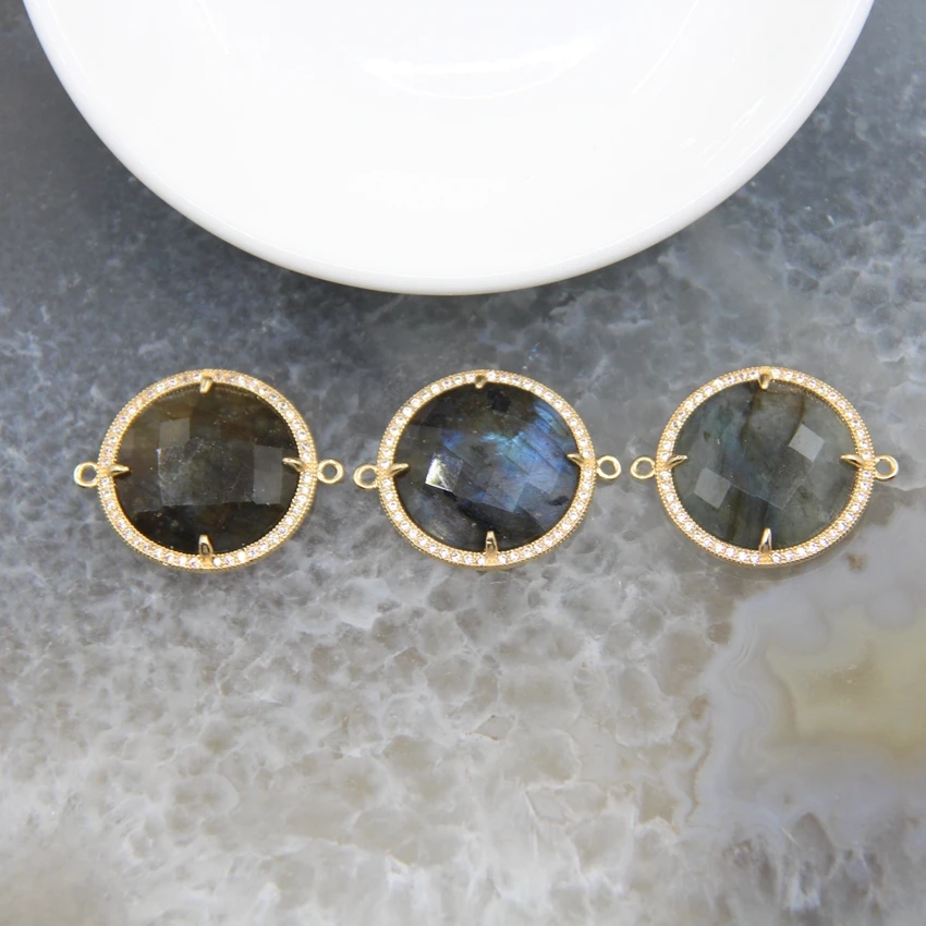 Natural Stones Labradorite Round Connector,Faceted Quartz Necklace For DIY Jewelry Bracelet Earring Making Accessories