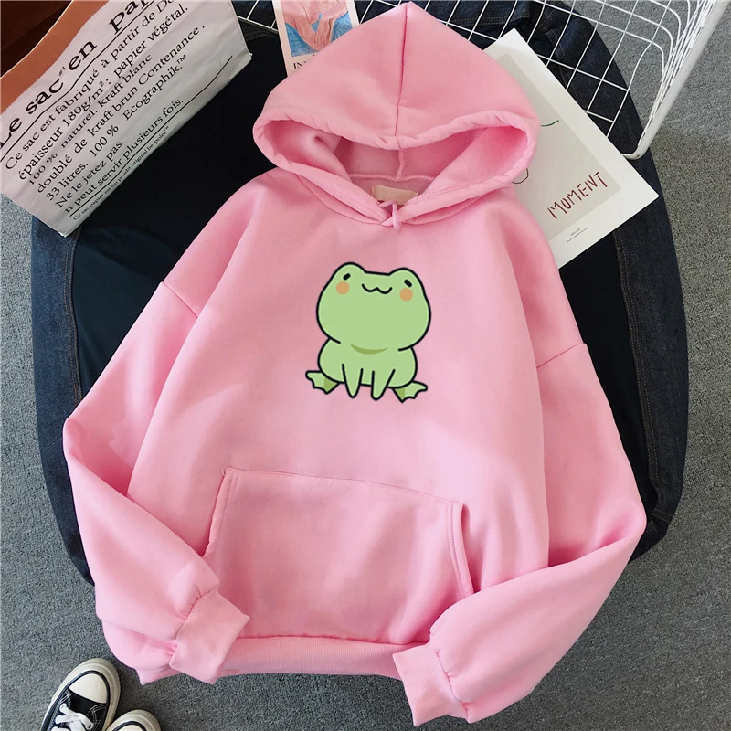 Frog Sweatshirt Loose Clothes Harajuku Long Sleeve Hooded Kawaii Hoodie for Girls Winter Hoodies Pocket Green Sweatshirts