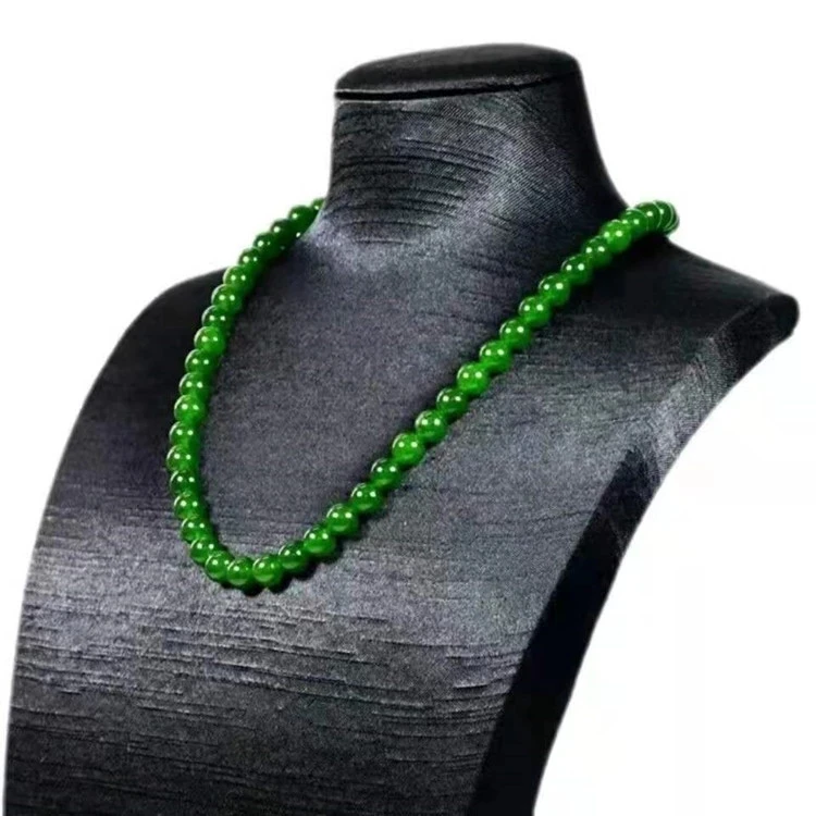 Fine Genuine Natural Green Hetian Jade Beaded Necklace Women Fashion Charms Chain Jewellery China Accessories