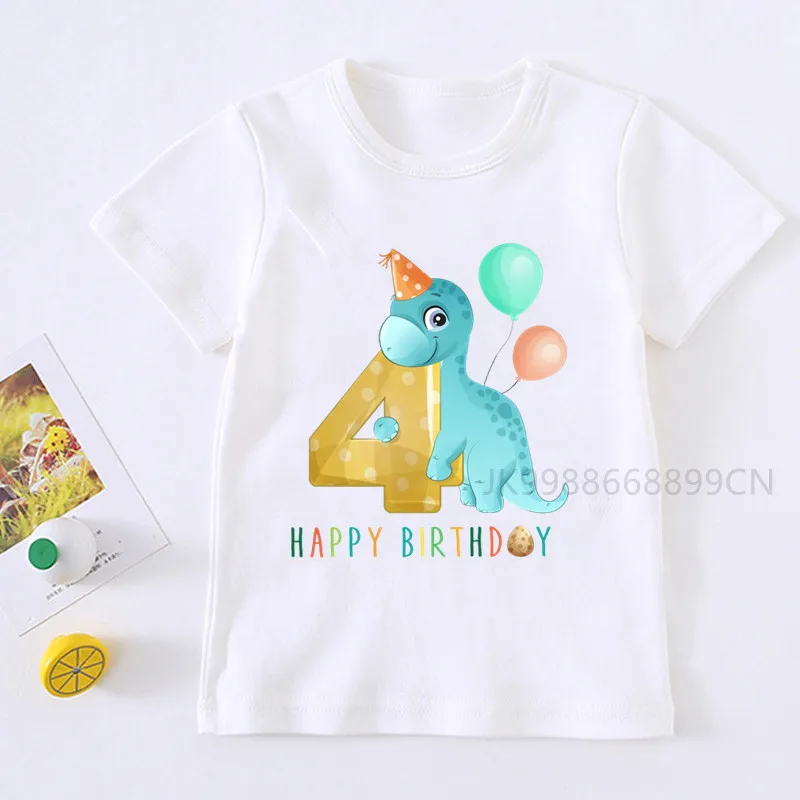 T-shirt avec chiffres de dinosaures pour enfants, pour garçons et filles, 1 à 9 ans, pour fête d'anniversaire, cadeau amusant, 2021