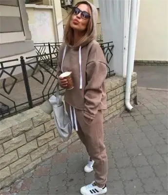

Женские повседневные модные спортивные костюмы, Осенний укороченный топ с капюшоном, Свитшот и свободные длинные брюки, комплект из 2 предметов, спортивные костюмы, женский костюм