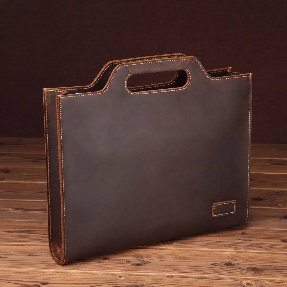 Vintage Men\'s Genuine Leather Briefcase for Business Crazy Horse Messenger Male Laptop Bag Men Business Travel Bag Shoulder Tote