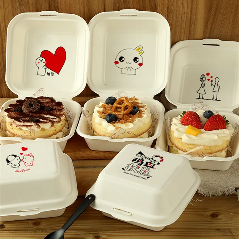 

50pcs Net Red Bento Cake Box Paper Pulp Packaging Box Sticker Disposable Baking Burger Dessert West Point Hand Painted Gift Box