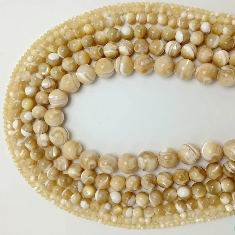 Natural Brown Yellow Trochus Sea Shell Round Loose Beads 2 3 4 5 6 7 8 9 10 12 14 MM Pick Size for Jewelry Making