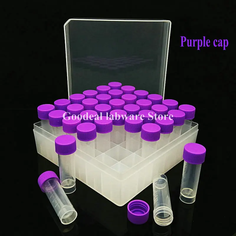 36pcs Plastic 5ml Cryovial With Colored Screw Cap+ 1pcs 36 Vents plastic Freezing Tube Storage Box for experiment