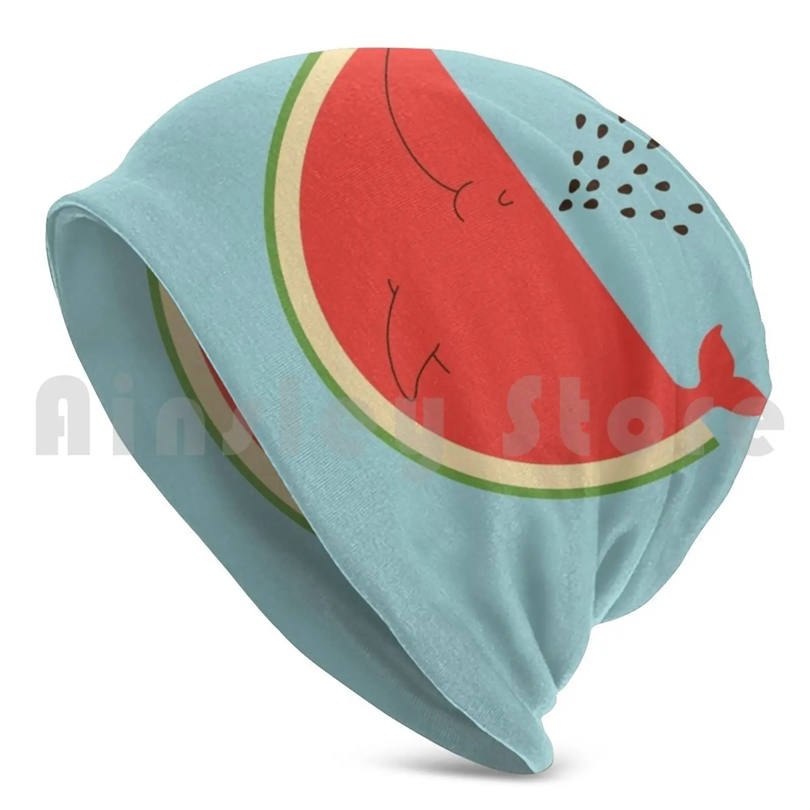 Watermelon Whale Beanies Knit Hat Hip Hop Whale Watermelon Red Fruit Tropical Summer Beach Fish Most Creative Art