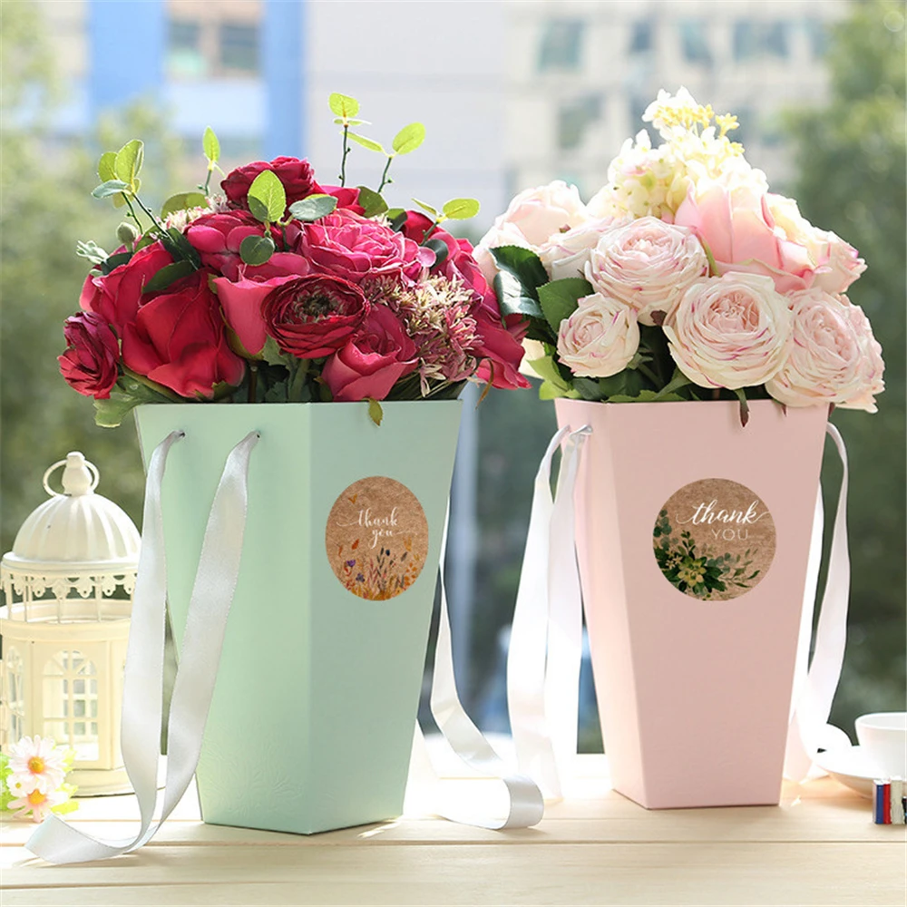 500 pçs folha verde flor obrigado você adesivos para o presente selo etiqueta festa de casamento decoração adesivos scrapbooking artesanal adesivos