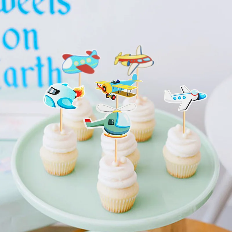 12Pcs Airplane Cupcake Toppers Helicopter Gender Reveal Theme Cake Decoration for Baby Shower Kids Birthday Party Supplies